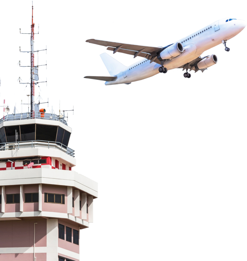 air traffic tower and airplane