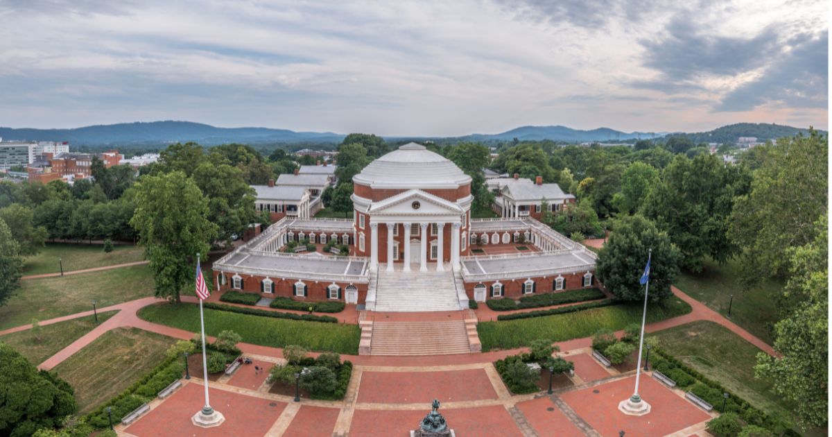 aerial view of the rotunda at the University of Virginia