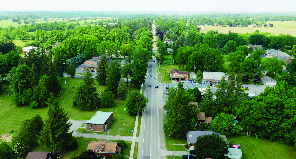 Aerial view of a rural town